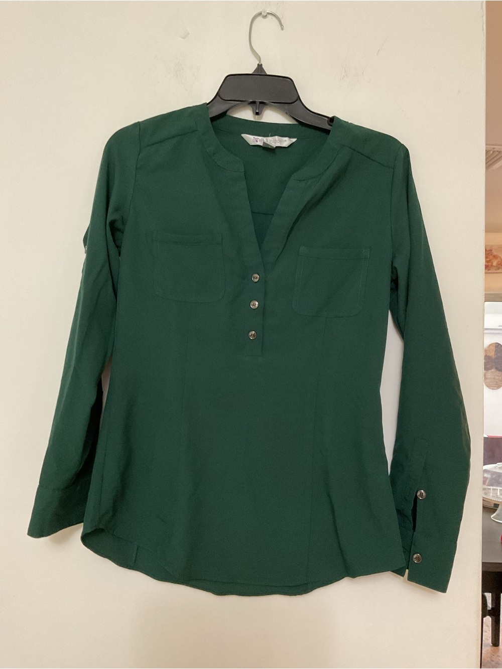 Lilac bloom Forest Green Women's Button Henley Blouse